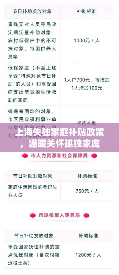 上海失独家庭补贴政策，温暖关怀孤独家庭