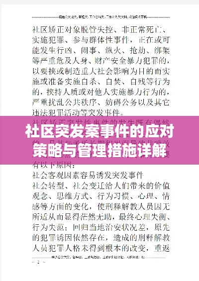 社区突发案事件的应对策略与管理措施详解
